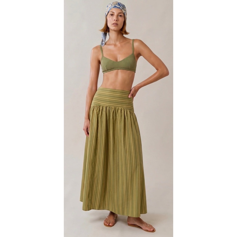 Few Moda CAARA Green Striped Cotton Maxi Skirt High Waisted A-Line C25WSKA0503SC